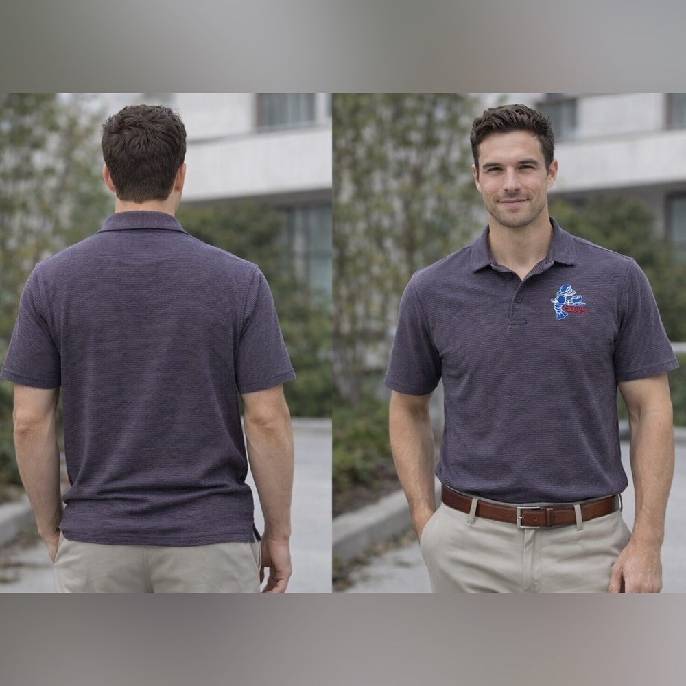 Peter Millar Striped Polo Shirt Gray Blue Lobster Logo Size M Mens
